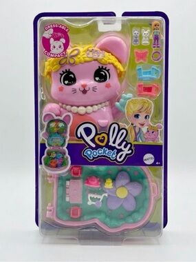 New Mattel Polly Pocket Pink Tea Party Bunny Dress-Able Compact Playset Kid Toy